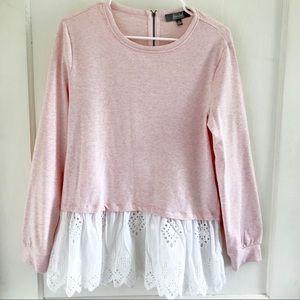 Eyelet Peplum Long Sleeve Pink Shirt